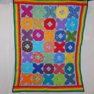 Baby Lap Quilt Blanket Rainbow XO Balloons Handmade Bright Colourful 37" x 49"